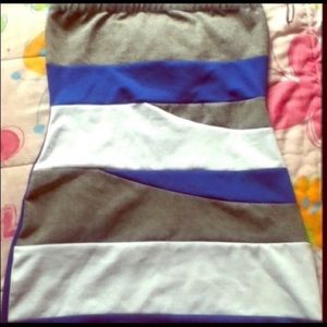 Blue and White Strapless Dress